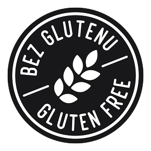 Broszka z rysunkiem przekreślonego kłosa i napisem Gluten Free